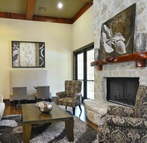 Braun Station Apartments in San Antonio Braun Station Apartments in San Antonio offer cozy living spaces with stone fireplaces.